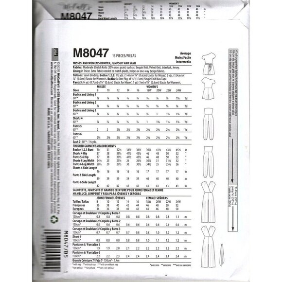 McCall's M8047 Misses 8 to 16 Jumpsuit and Rompers Uncut Sewing Pattern - Picture 2 of 2